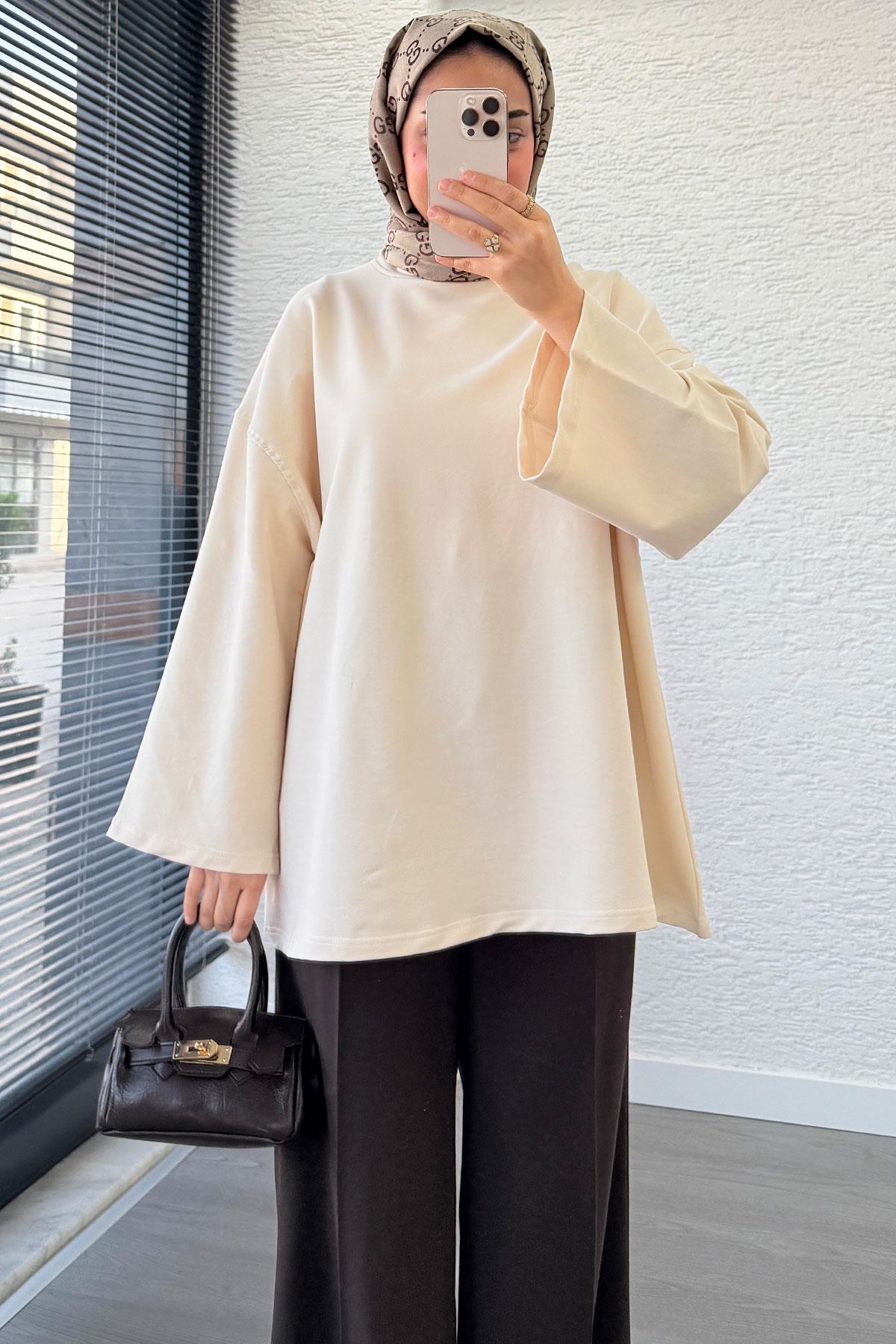 Volan Kol Basic Oversize Tunik – Krem