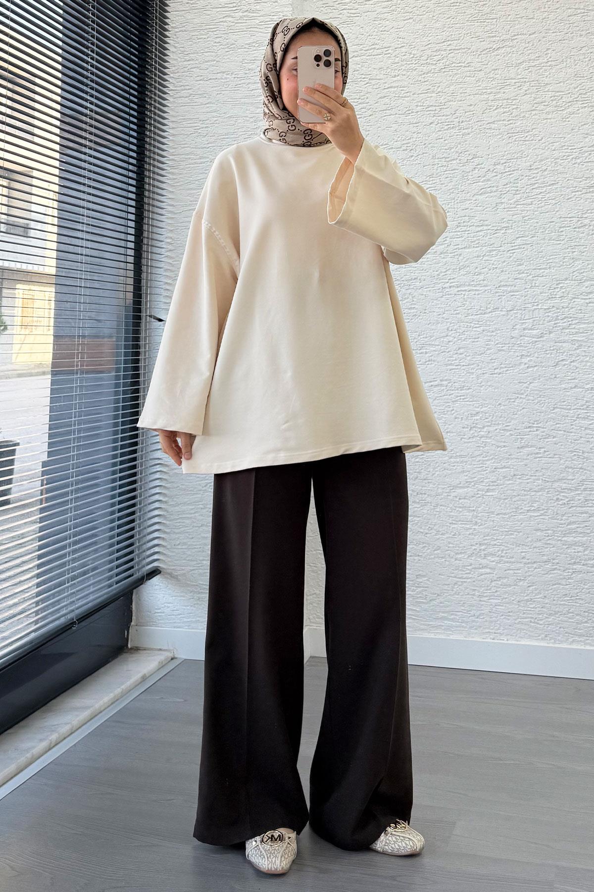 Volan Kol Basic Oversize Tunik – Krem