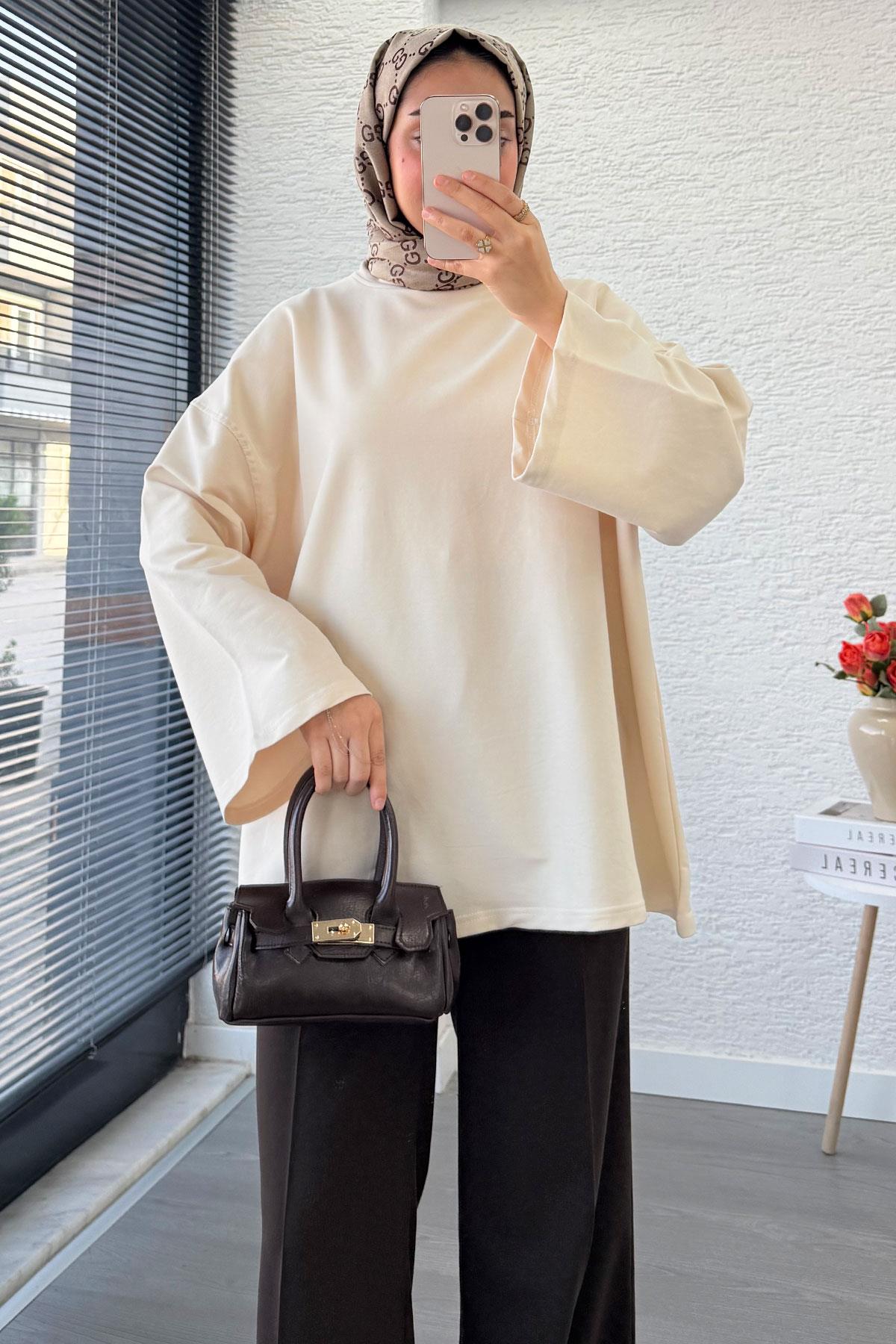 Volan Kol Basic Oversize Tunik – Krem