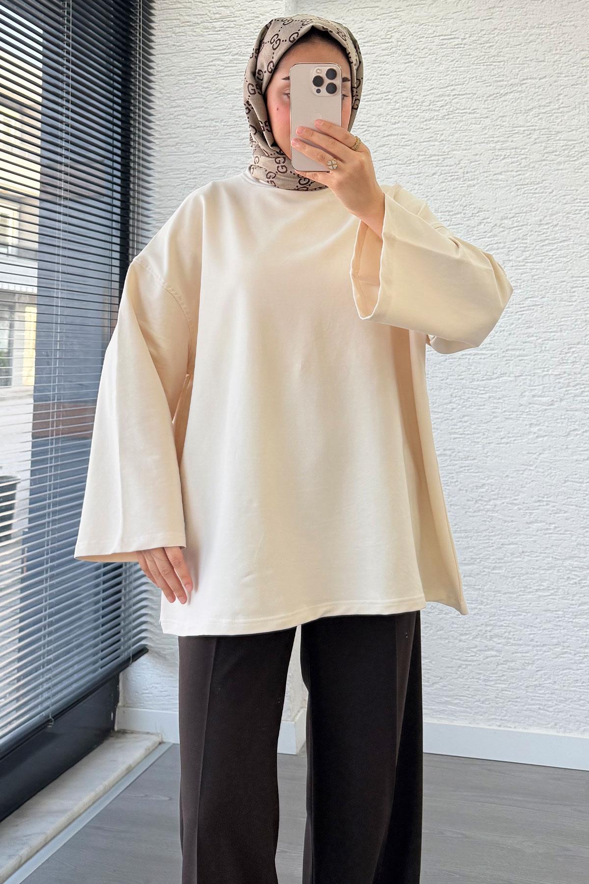 Volan Kol Basic Oversize Tunik – Krem