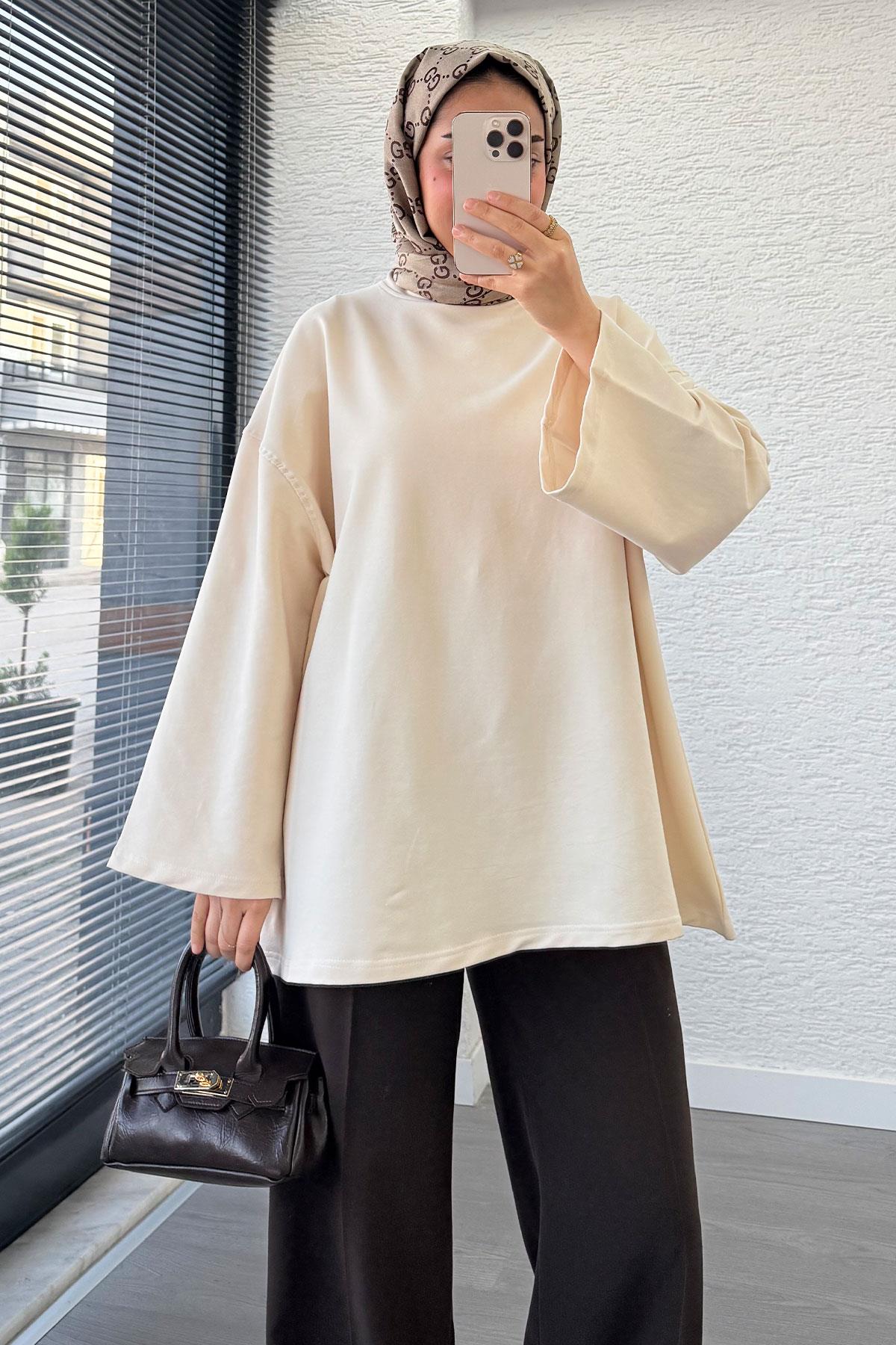 Volan Kol Basic Oversize Tunik – Krem