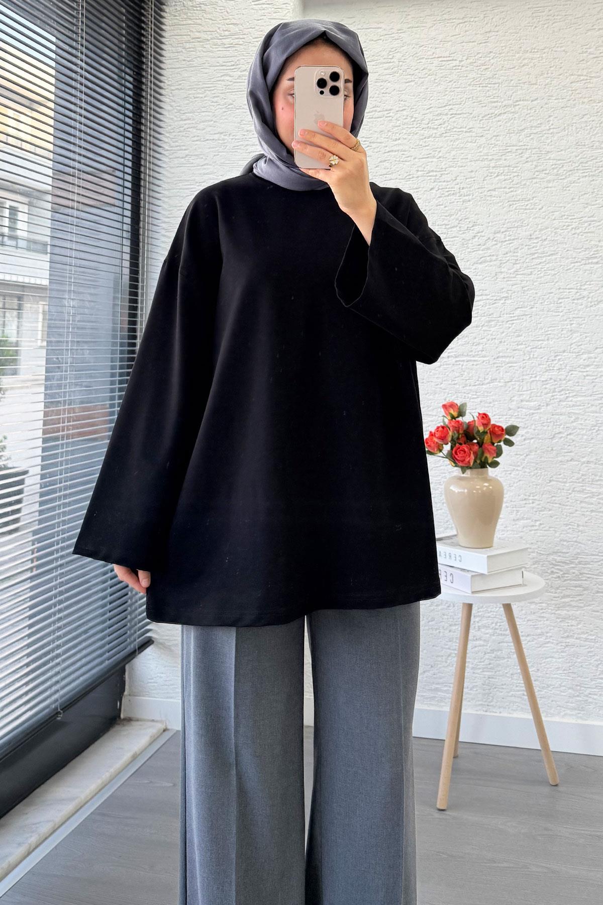 Volan Kol Basic Oversize Tunik – Siyah