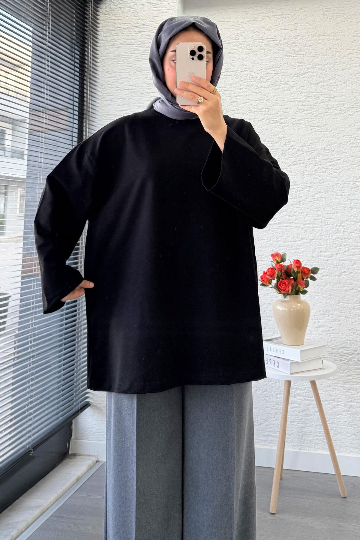 Volan Kol Basic Oversize Tunik – Siyah