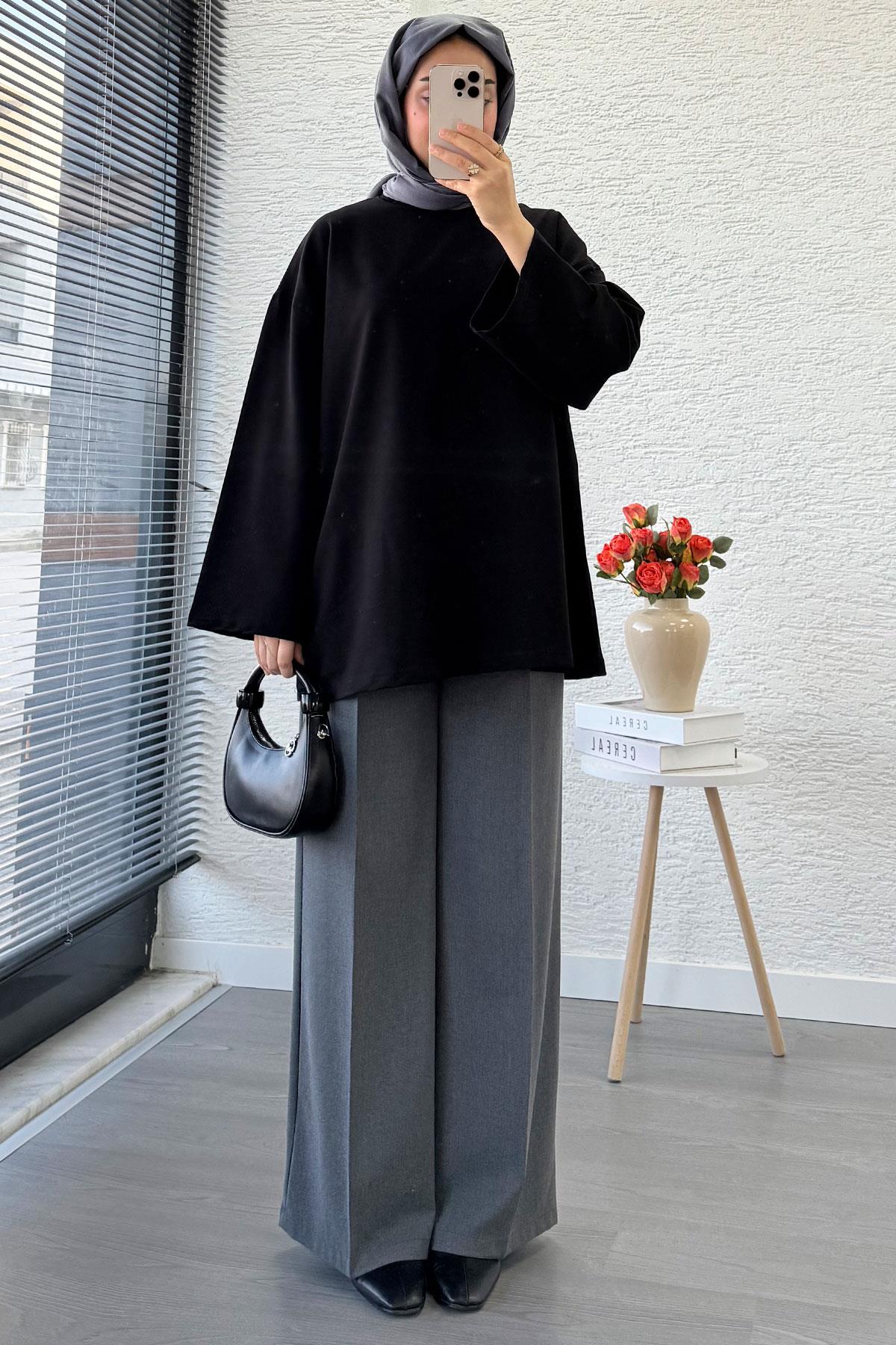 Volan Kol Basic Oversize Tunik – Siyah