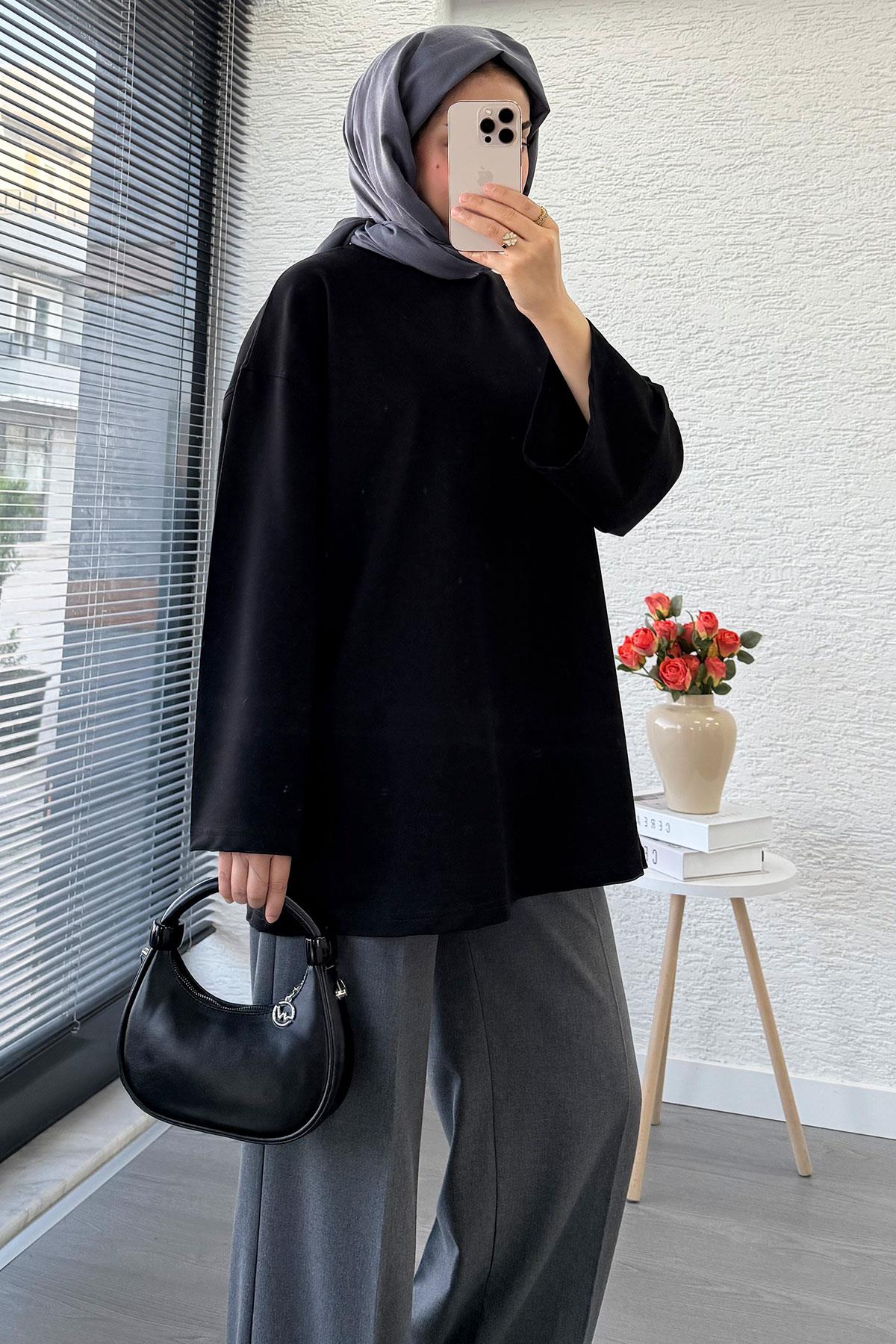Volan Kol Basic Oversize Tunik – Siyah