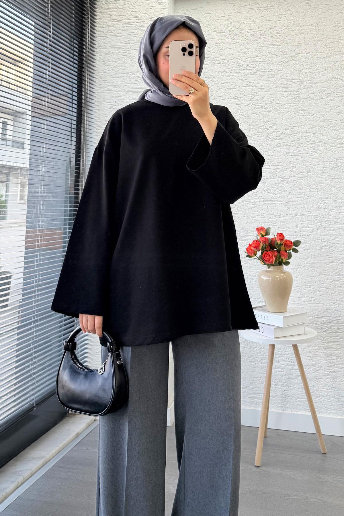 Volan Kol Basic Oversize Tunik – Siyah