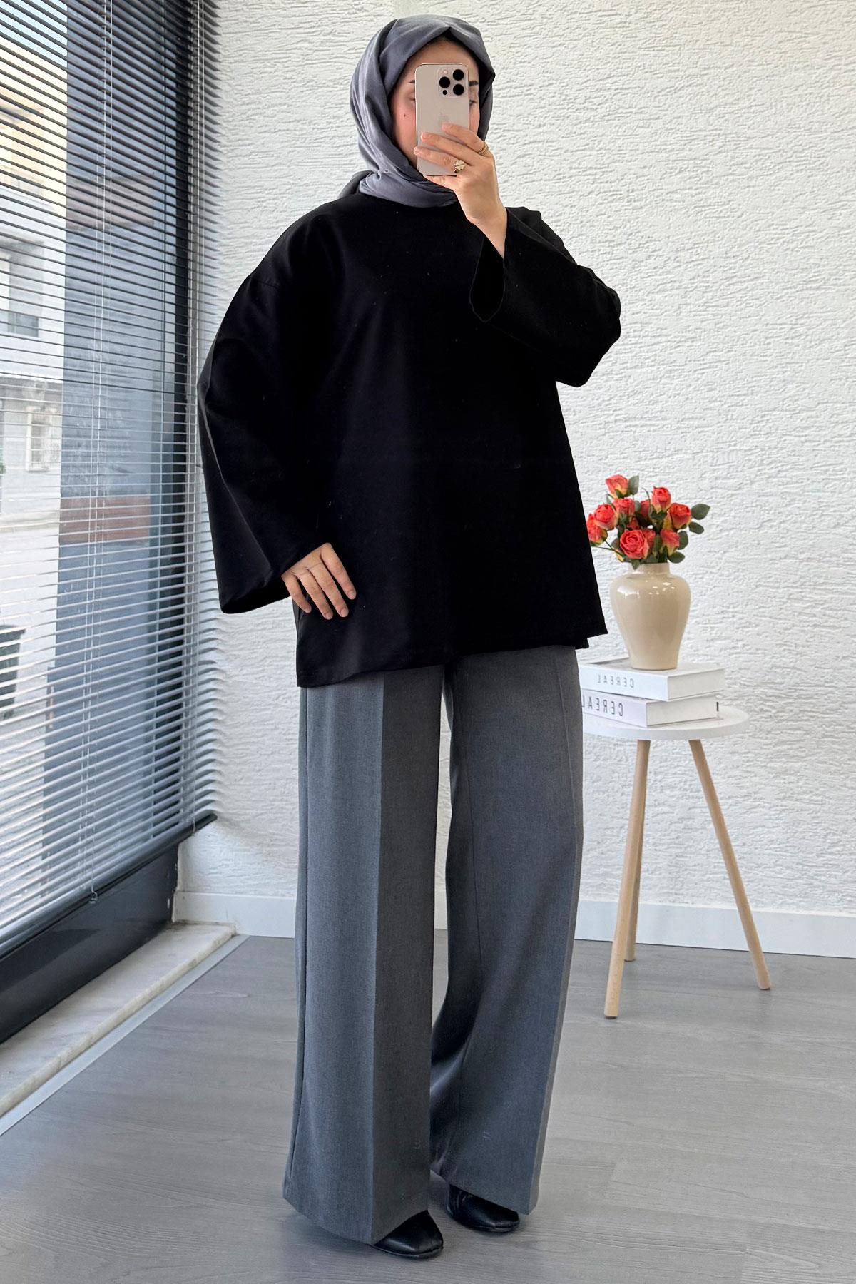 Volan Kol Basic Oversize Tunik – Siyah