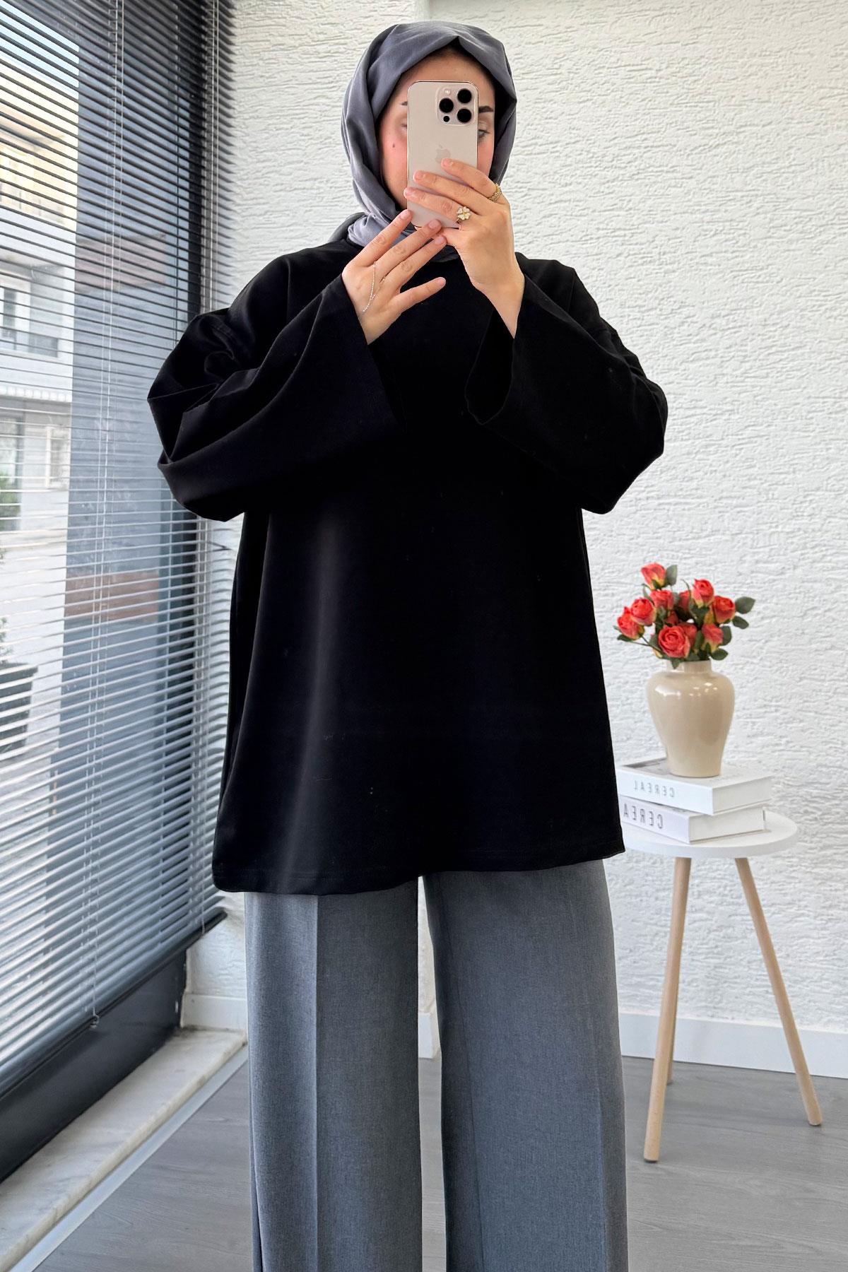 Volan Kol Basic Oversize Tunik – Siyah