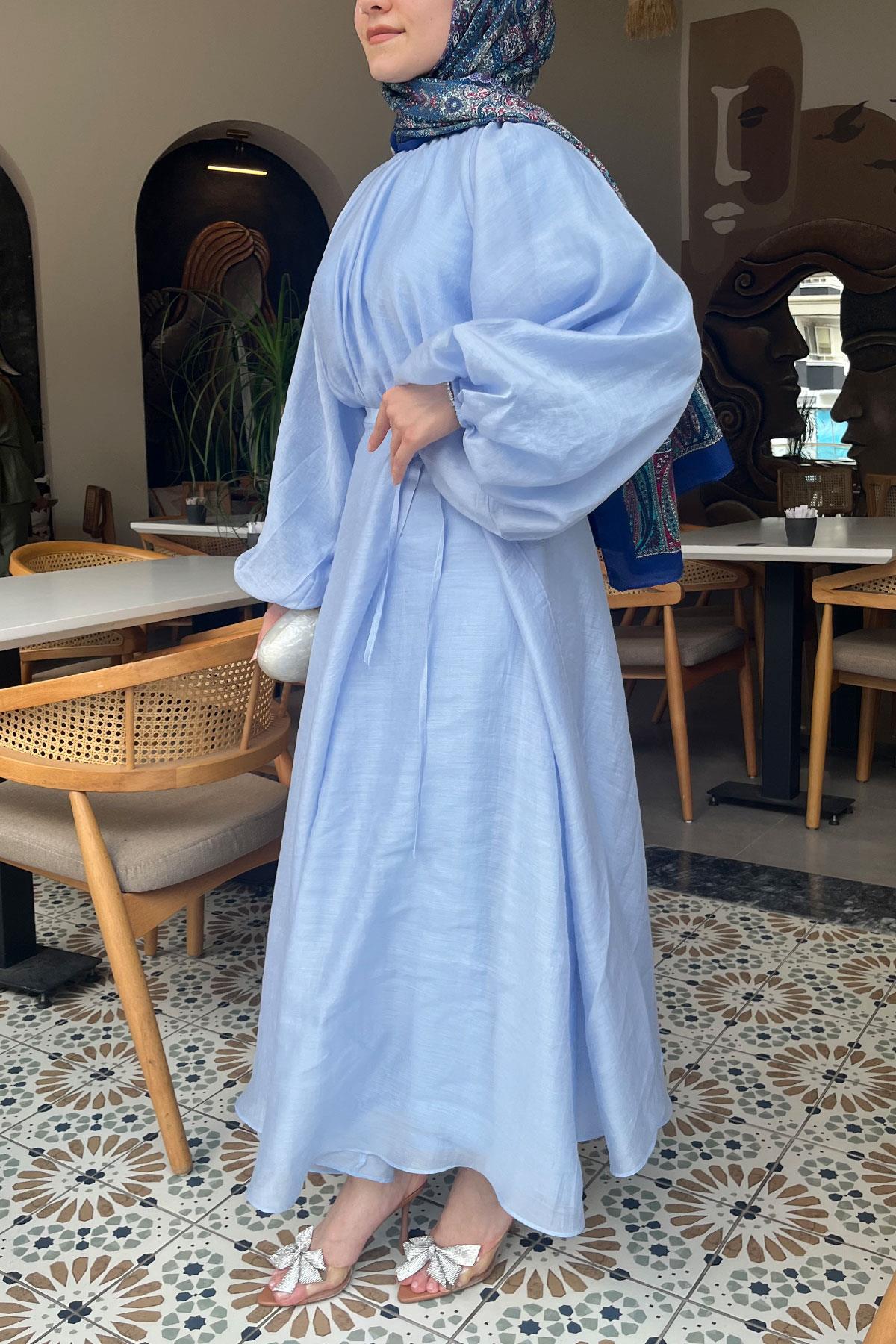 Vuala Bağlamalı Bluz Etek Takım-Mavi