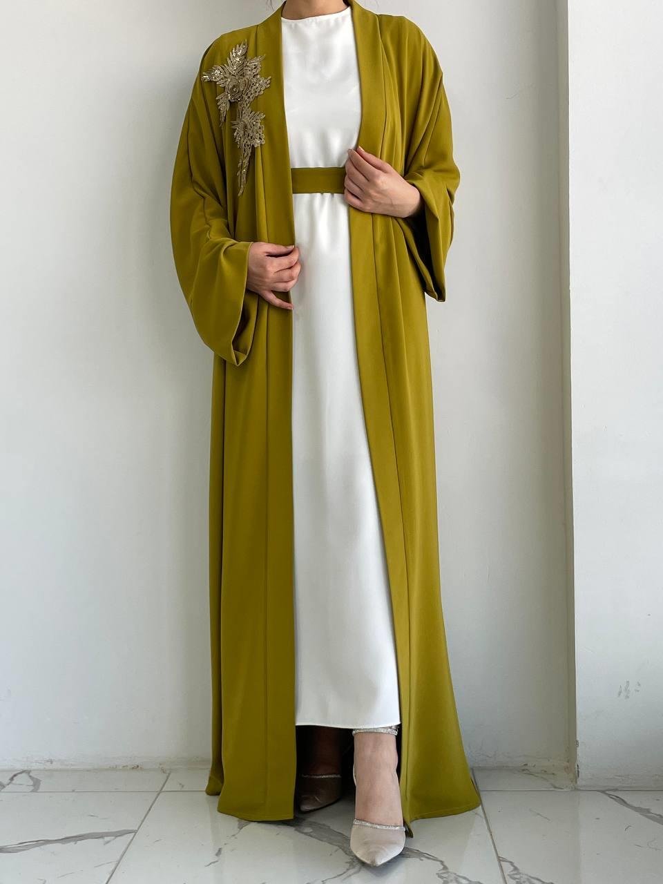 Yağ Yeşili Nida Abaya Takım 