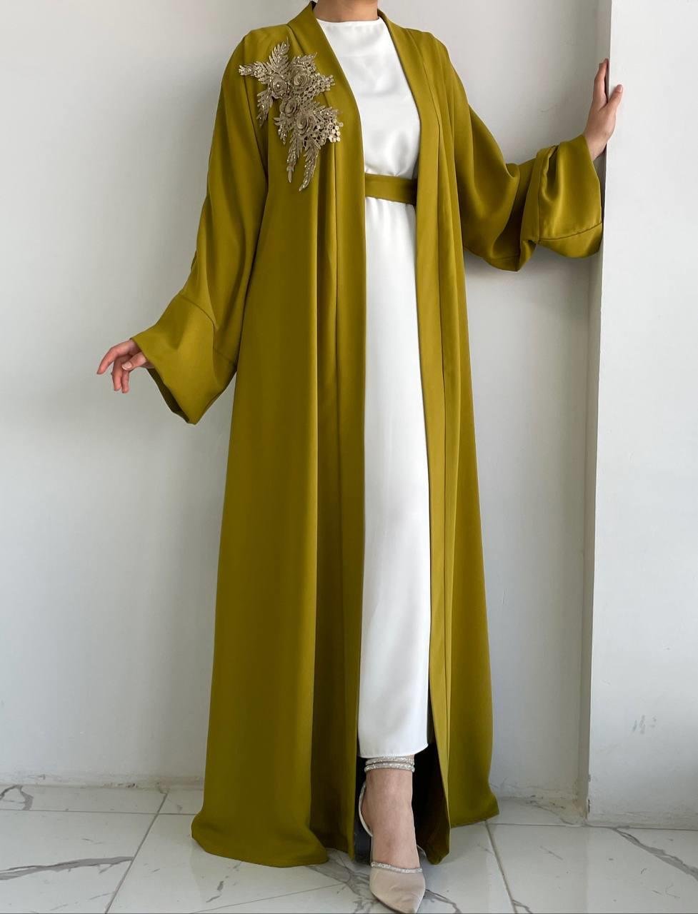 Yağ Yeşili Nida Abaya Takım 