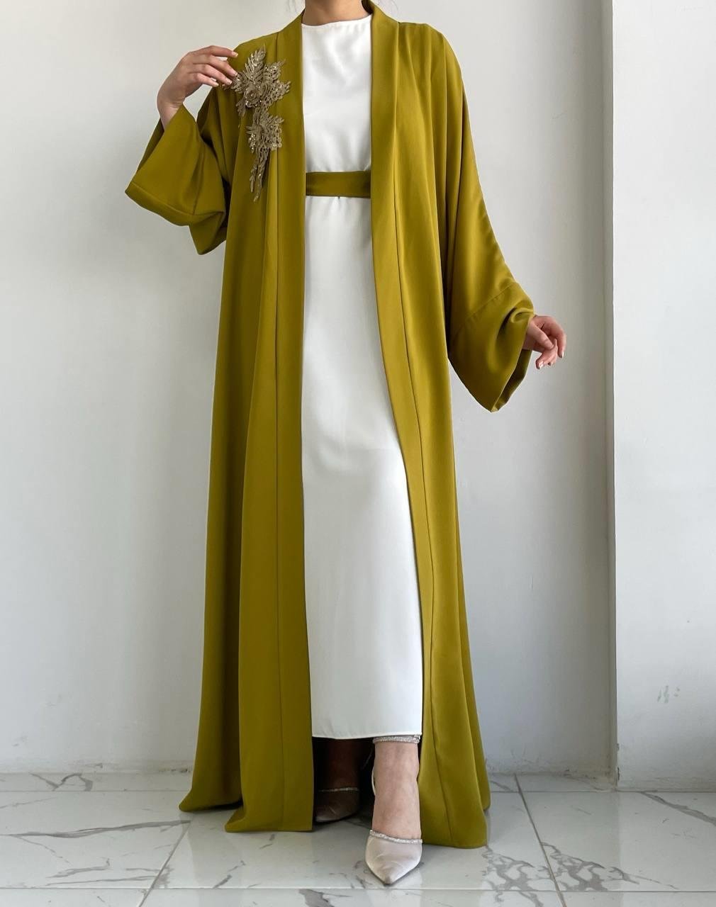 Yağ Yeşili Nida Abaya Takım 