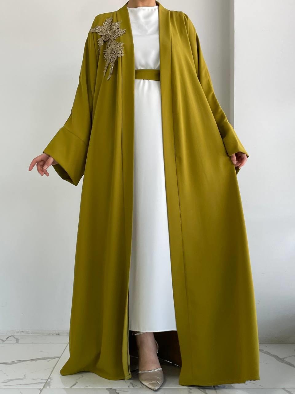 Yağ Yeşili Nida Abaya Takım 