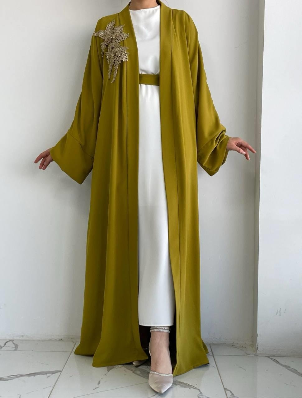 Yağ Yeşili Nida Abaya Takım 