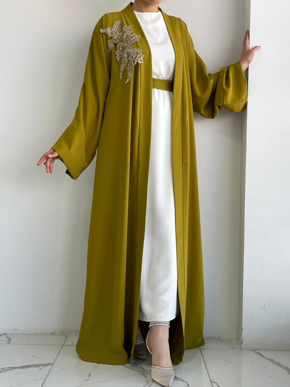 Yağ Yeşili Nida Abaya Takım 