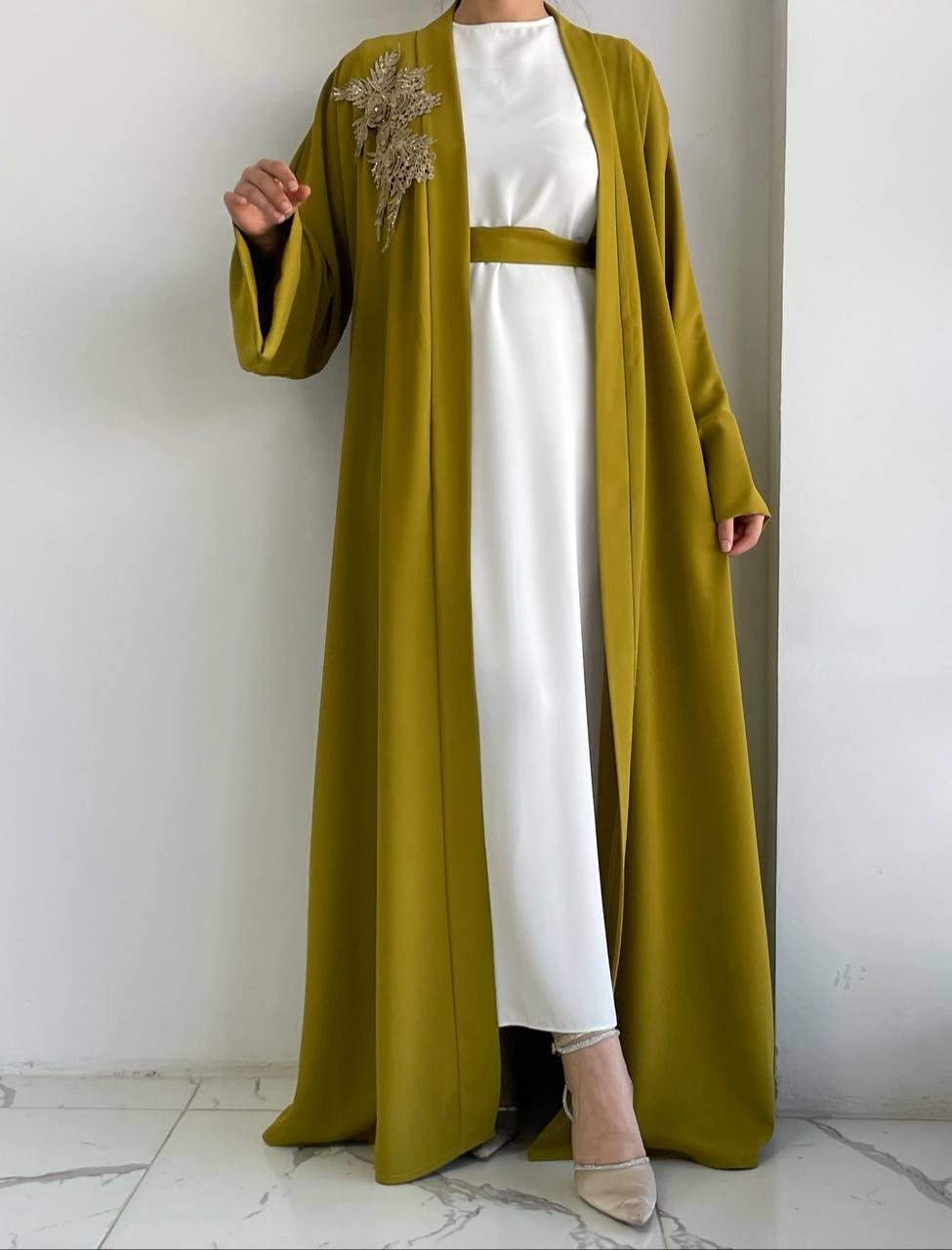 Yağ Yeşili Nida Abaya Takım 