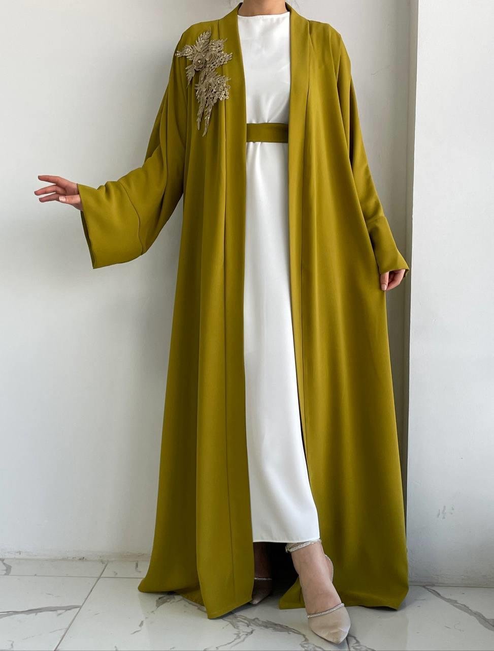 Yağ Yeşili Nida Abaya Takım 