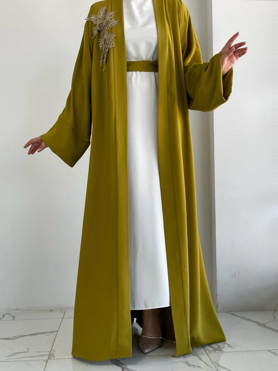 Yağ Yeşili Nida Abaya Takım 