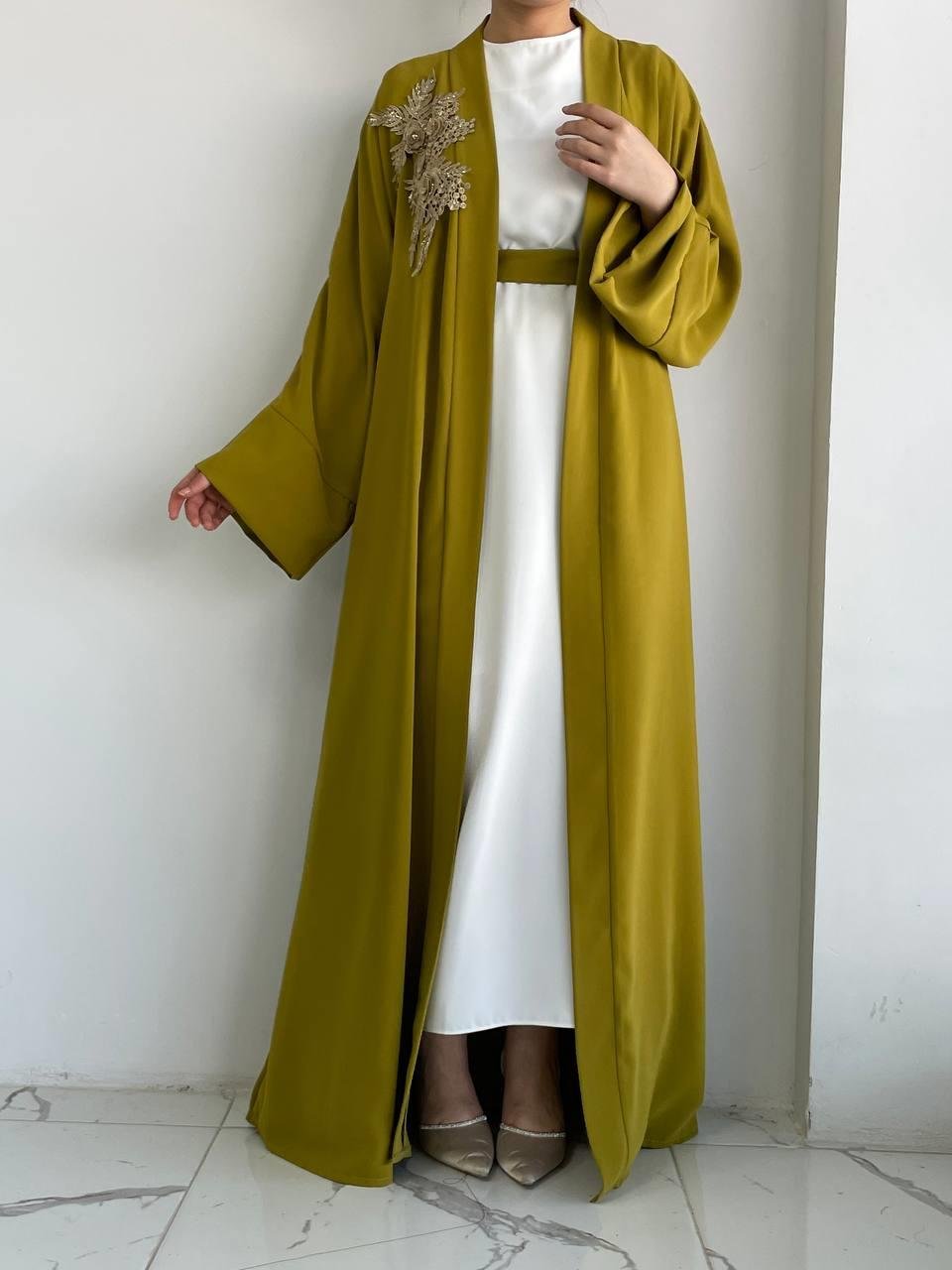 Yağ Yeşili Nida Abaya Takım 