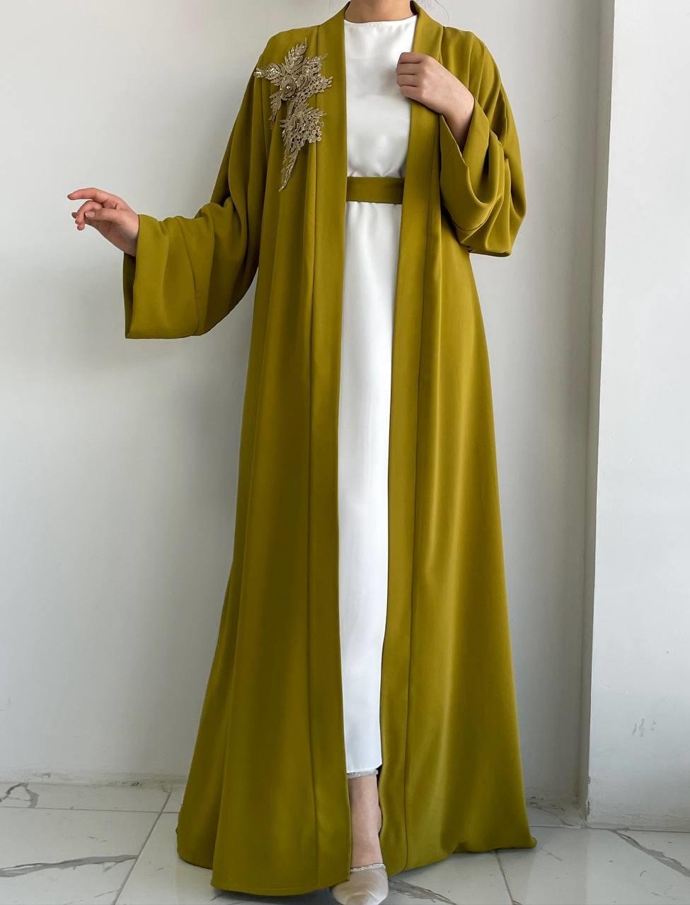 Yağ Yeşili Nida Abaya Takım 