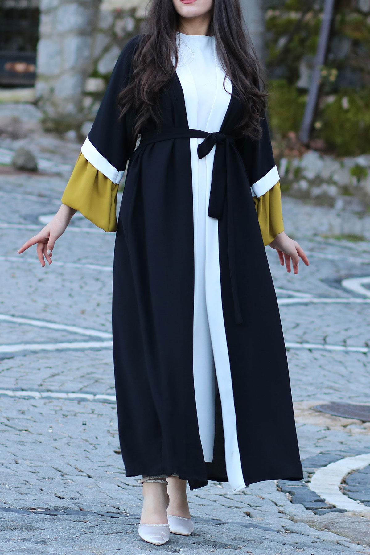 Yağ Yeşili Sahra Abaya Takım