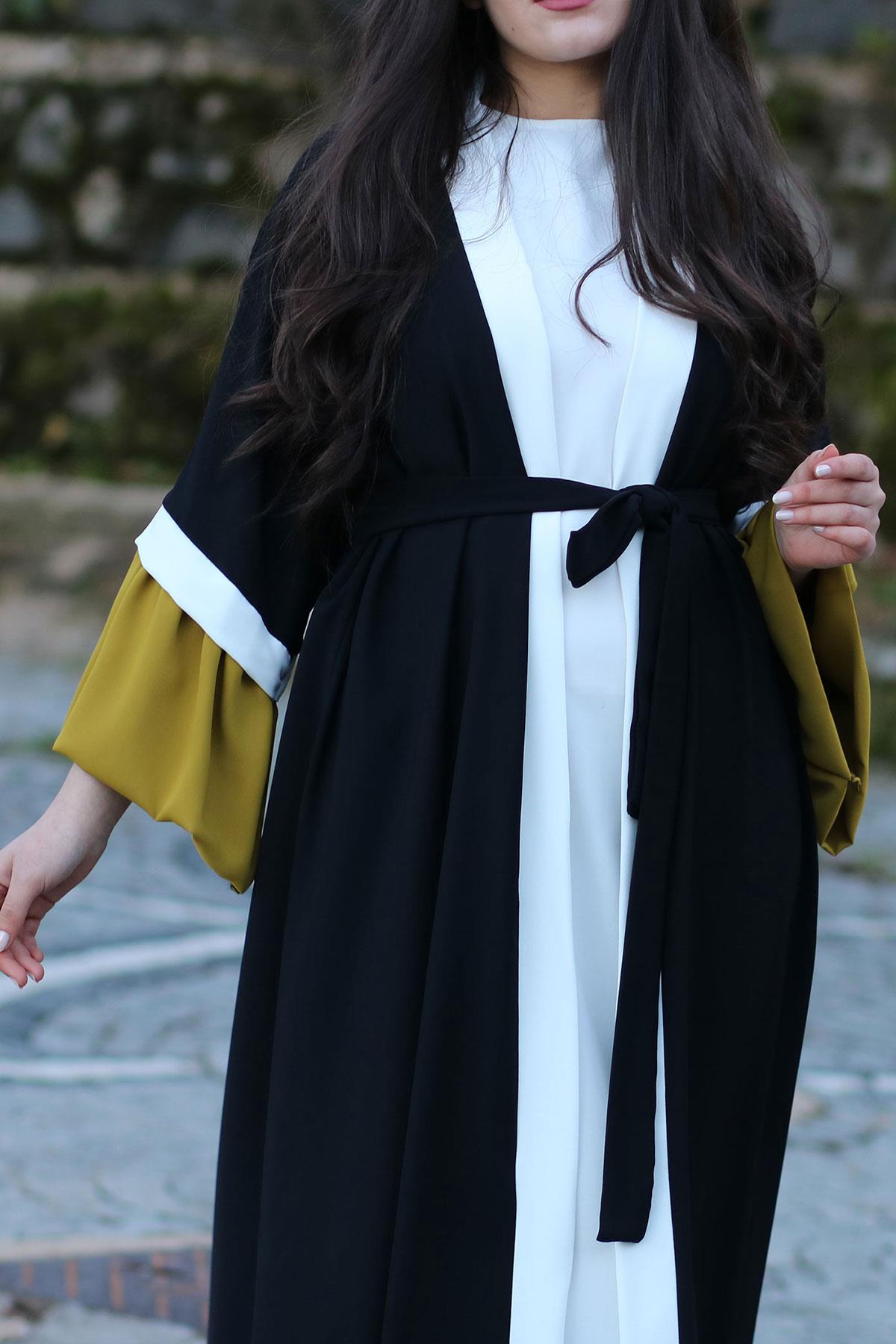 Yağ Yeşili Sahra Abaya Takım