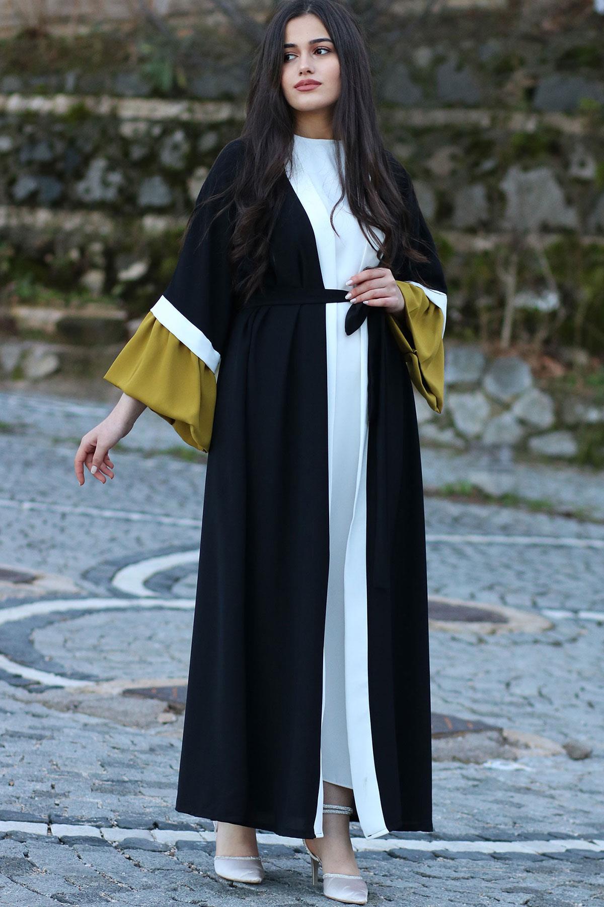 Yağ Yeşili Sahra Abaya Takım