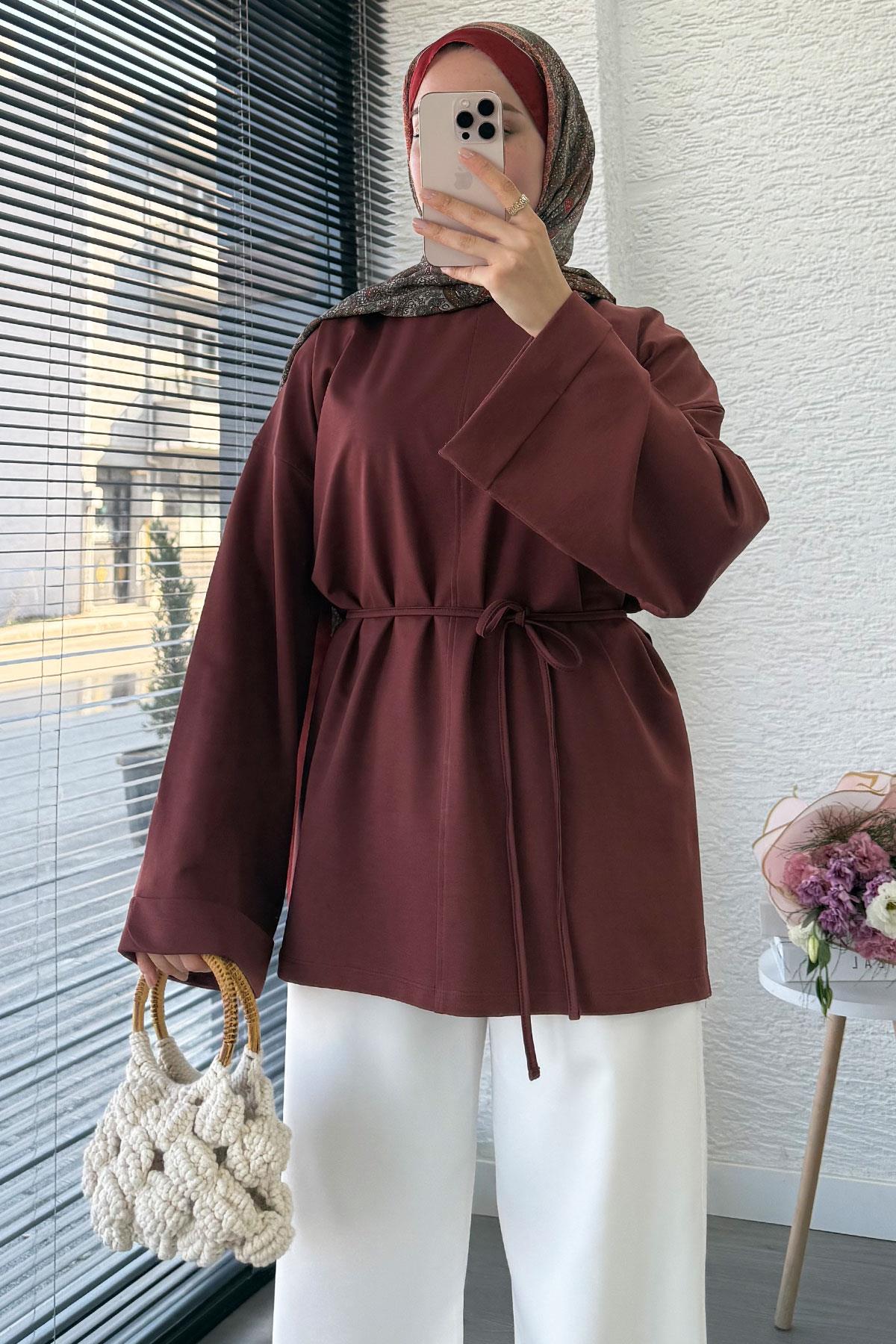 Yanları Yırtmaç Detaylı Basic Tunik - Kiremit