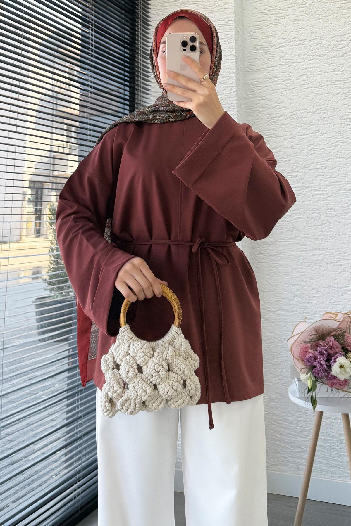 Yanları Yırtmaç Detaylı Basic Tunik - Kiremit