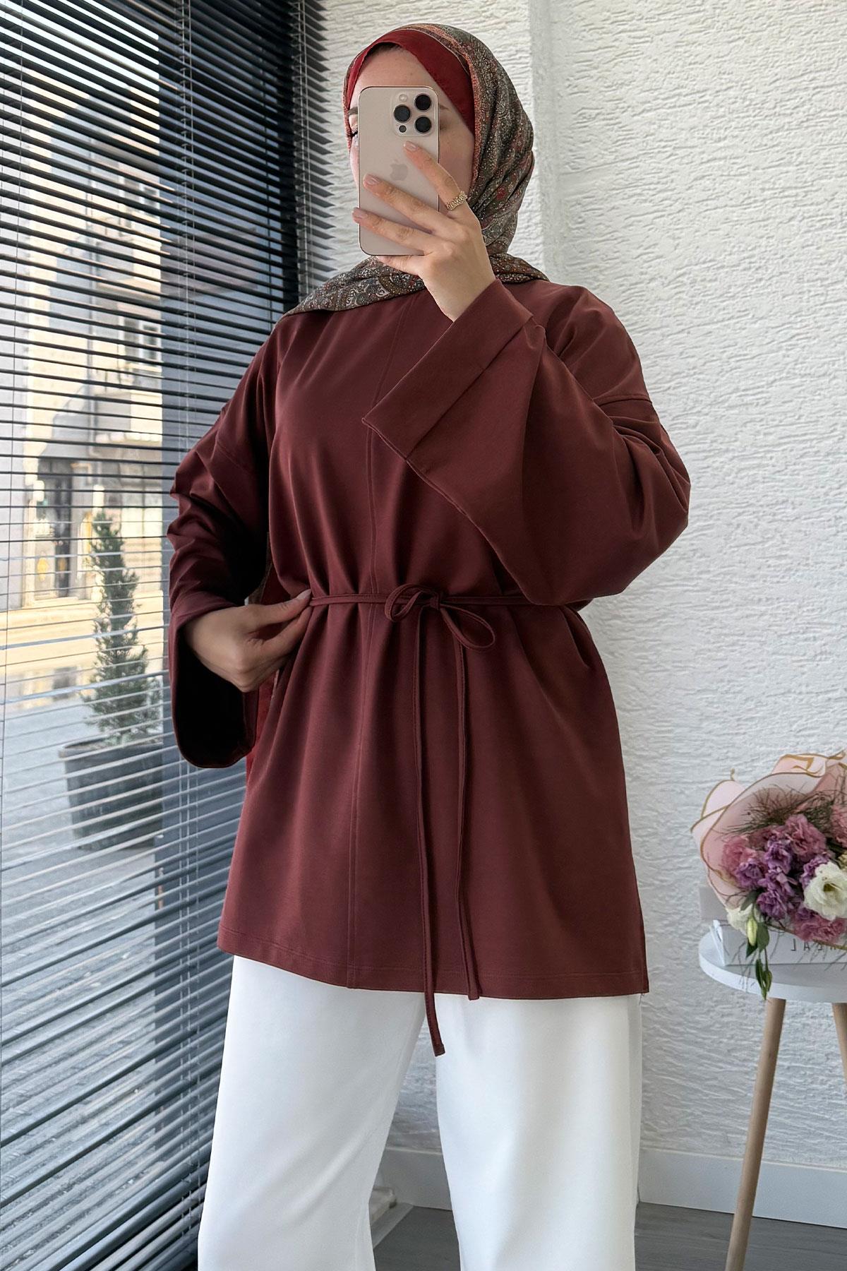 Yanları Yırtmaç Detaylı Basic Tunik - Kiremit