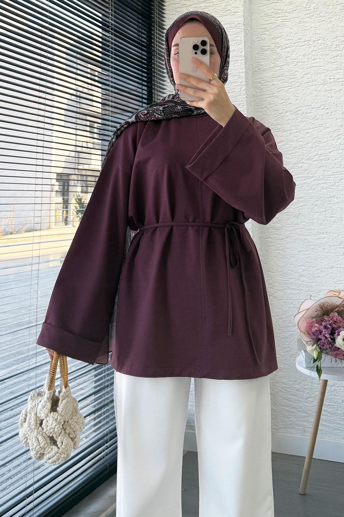 Yanları Yırtmaç Detaylı Basic Tunik - Mürdüm