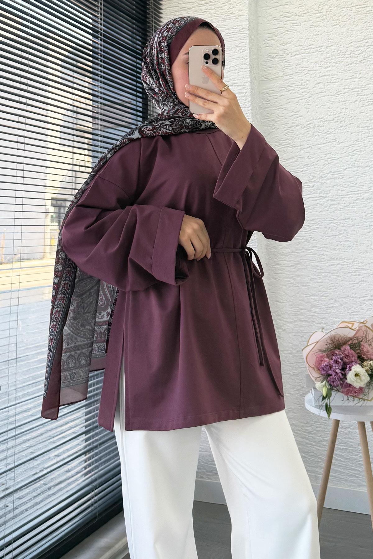 Yanları Yırtmaç Detaylı Basic Tunik - Mürdüm