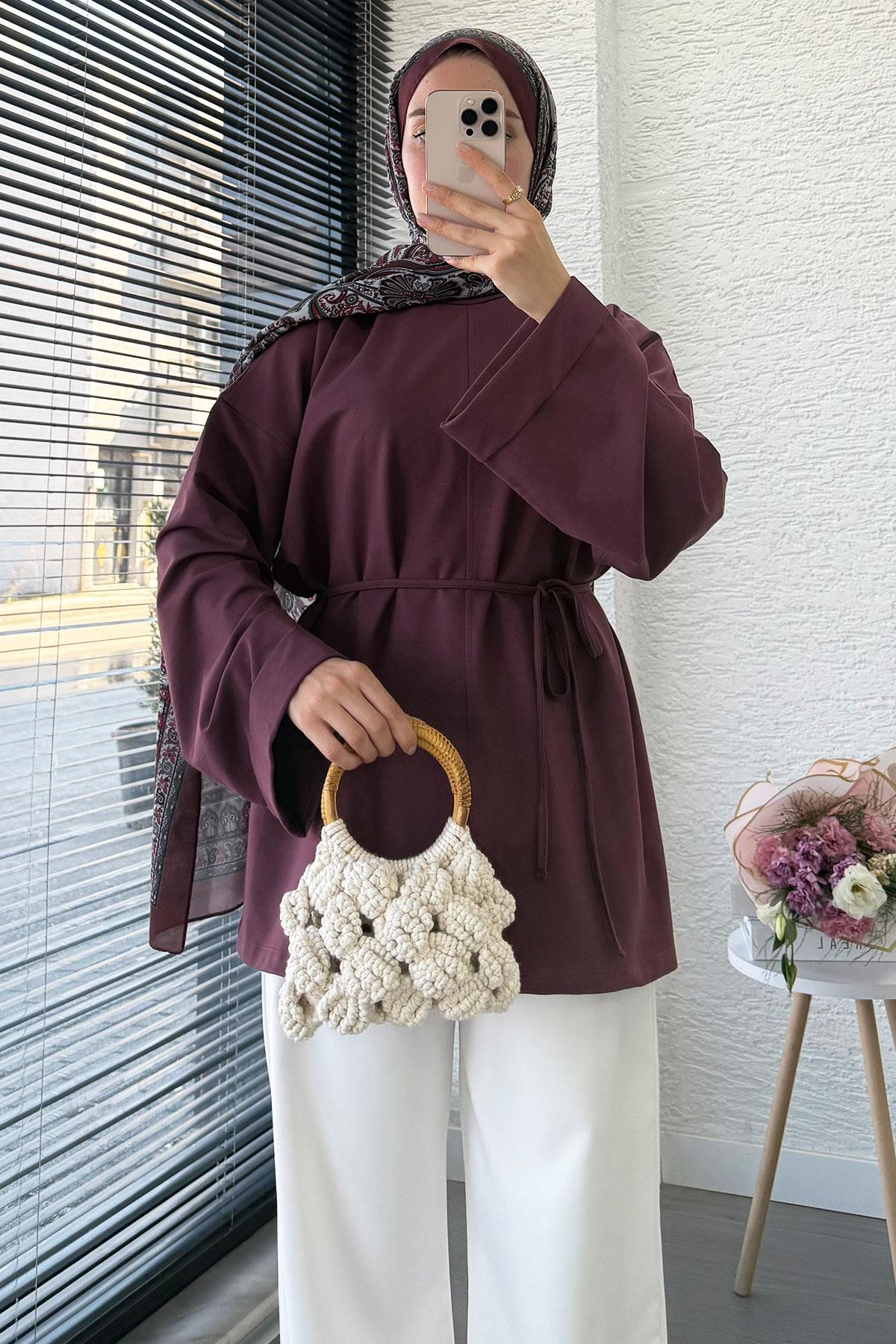 Yanları Yırtmaç Detaylı Basic Tunik - Mürdüm