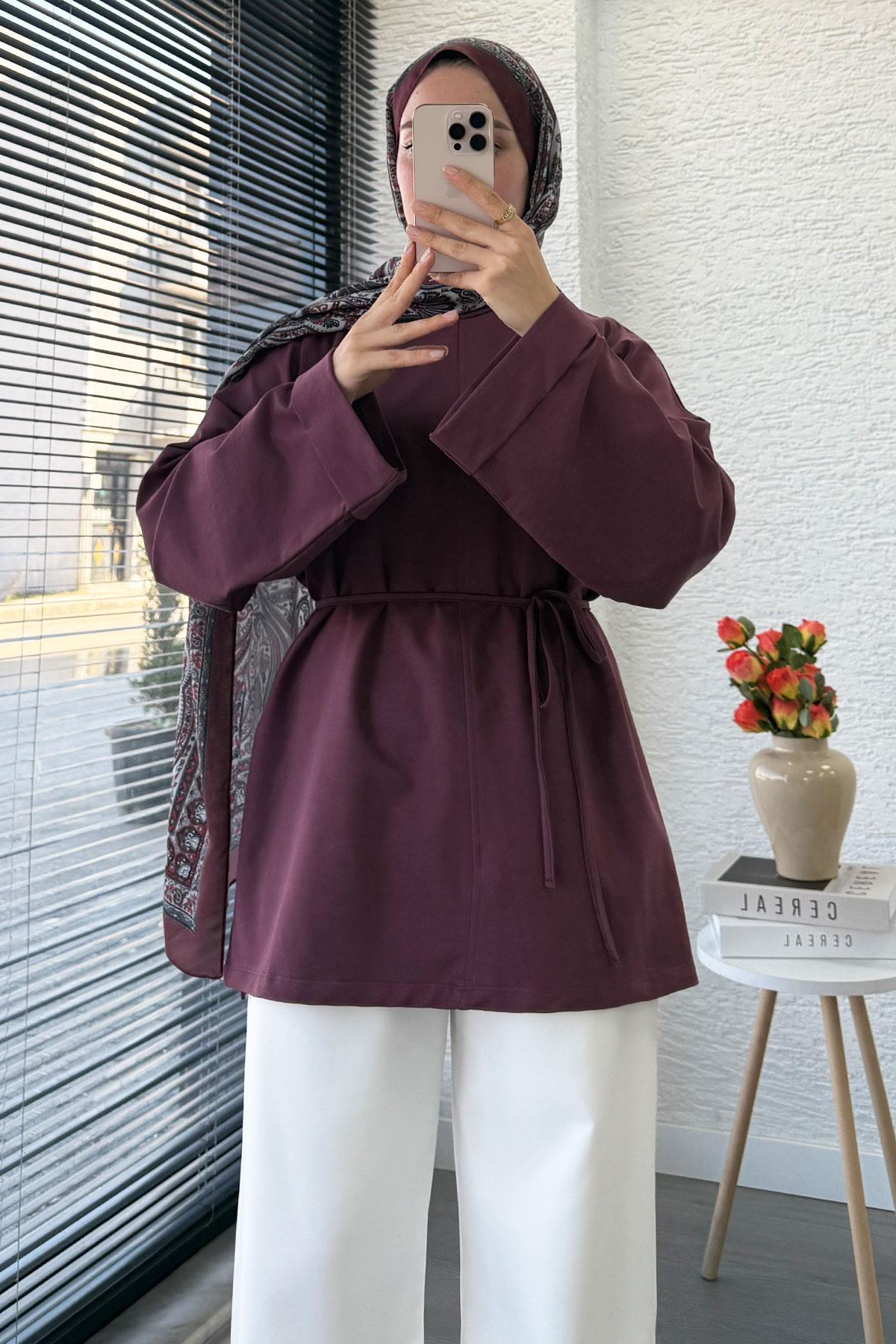 Yanları Yırtmaç Detaylı Basic Tunik - Mürdüm