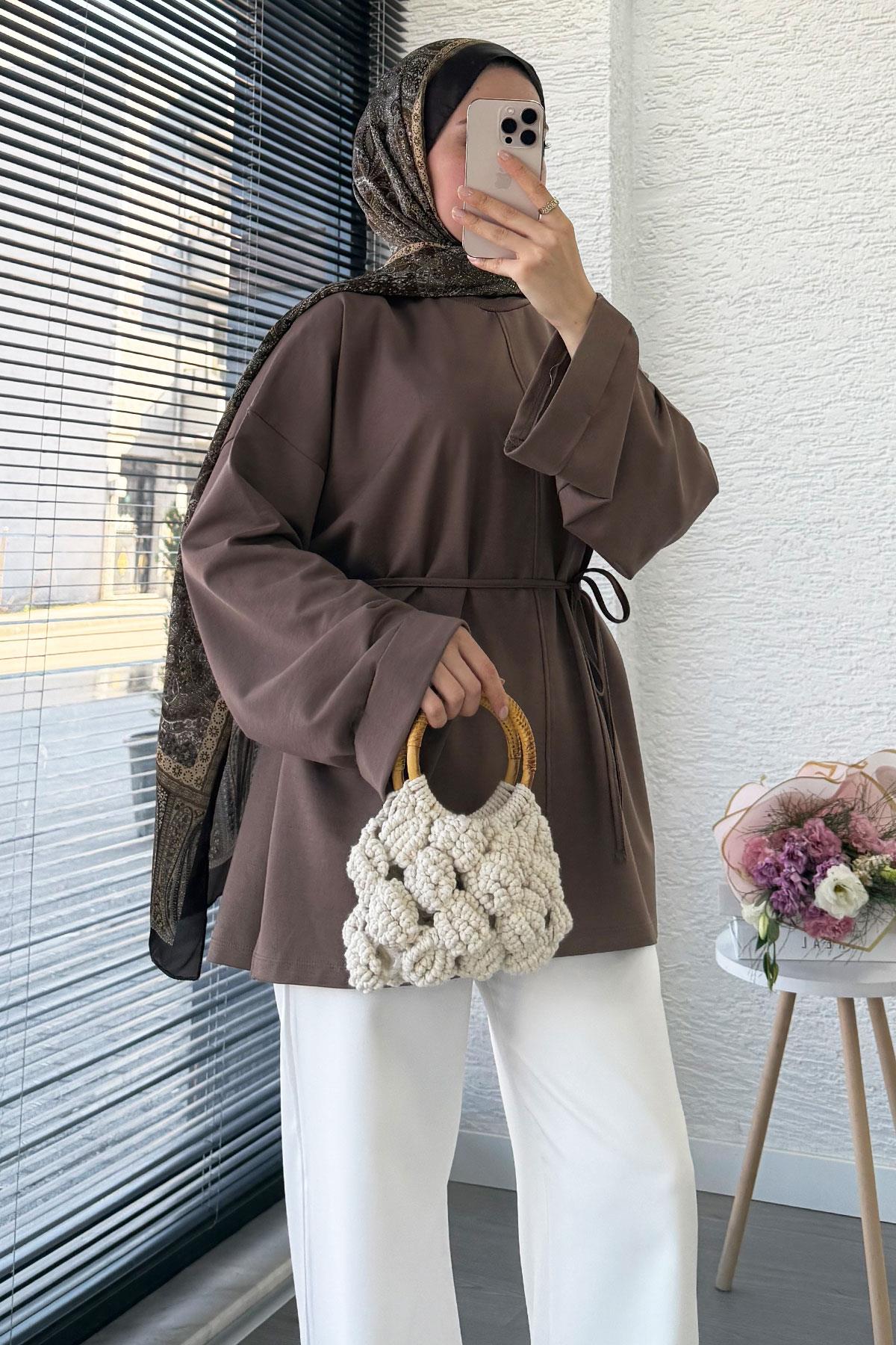Yanları Yırtmaç Detaylı Basic Tunik - Toprak