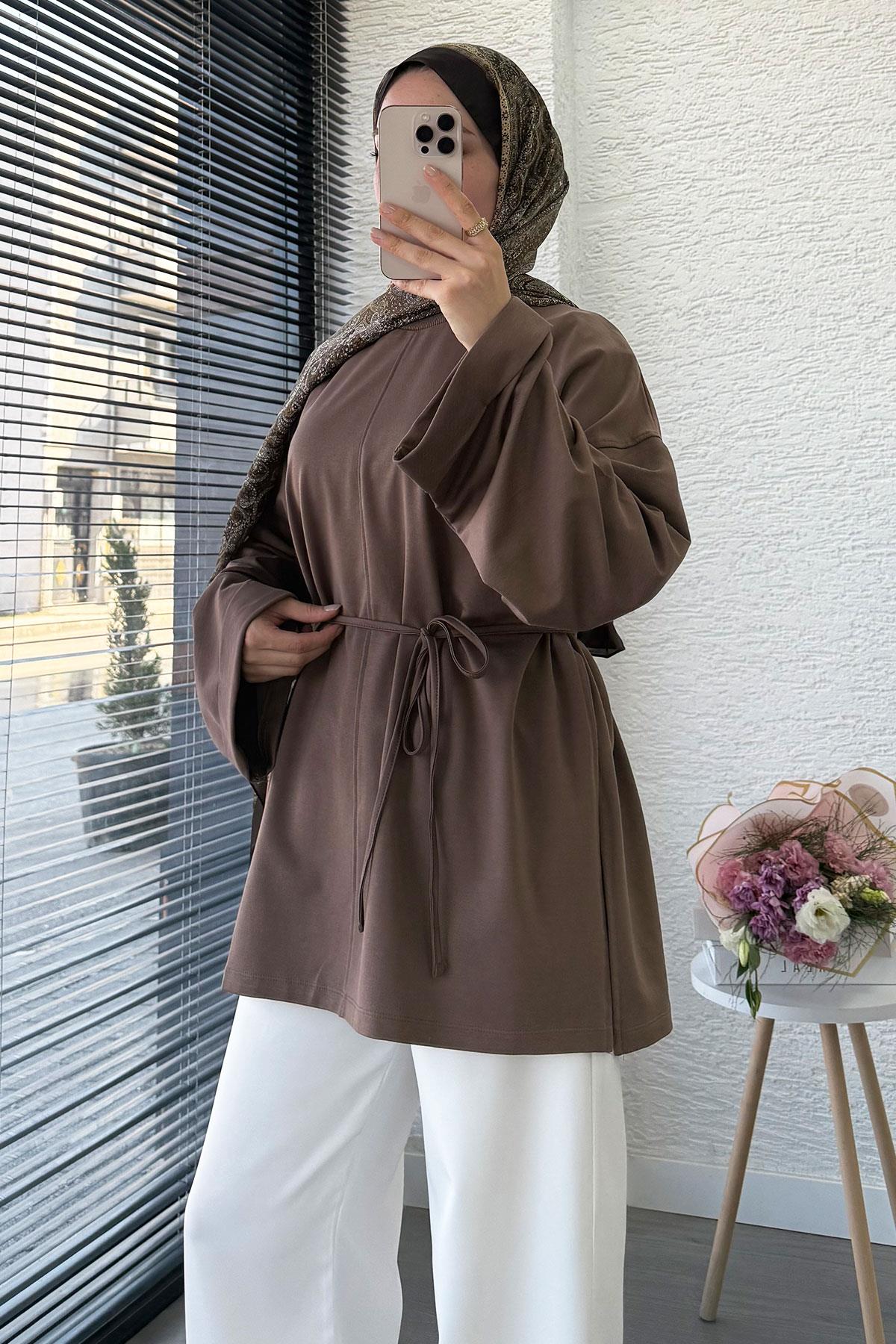 Yanları Yırtmaç Detaylı Basic Tunik - Toprak
