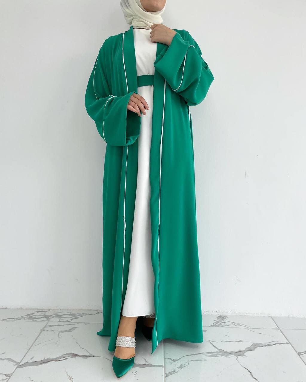 Yeşil Yanları Biyeli Abaya