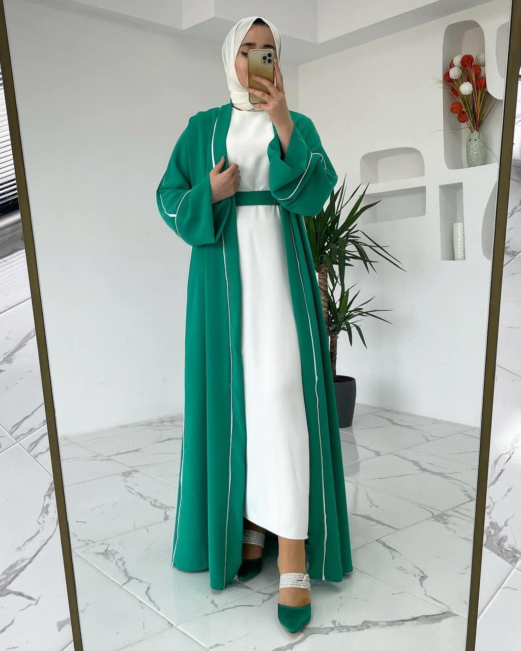 Yeşil Yanları Biyeli Abaya