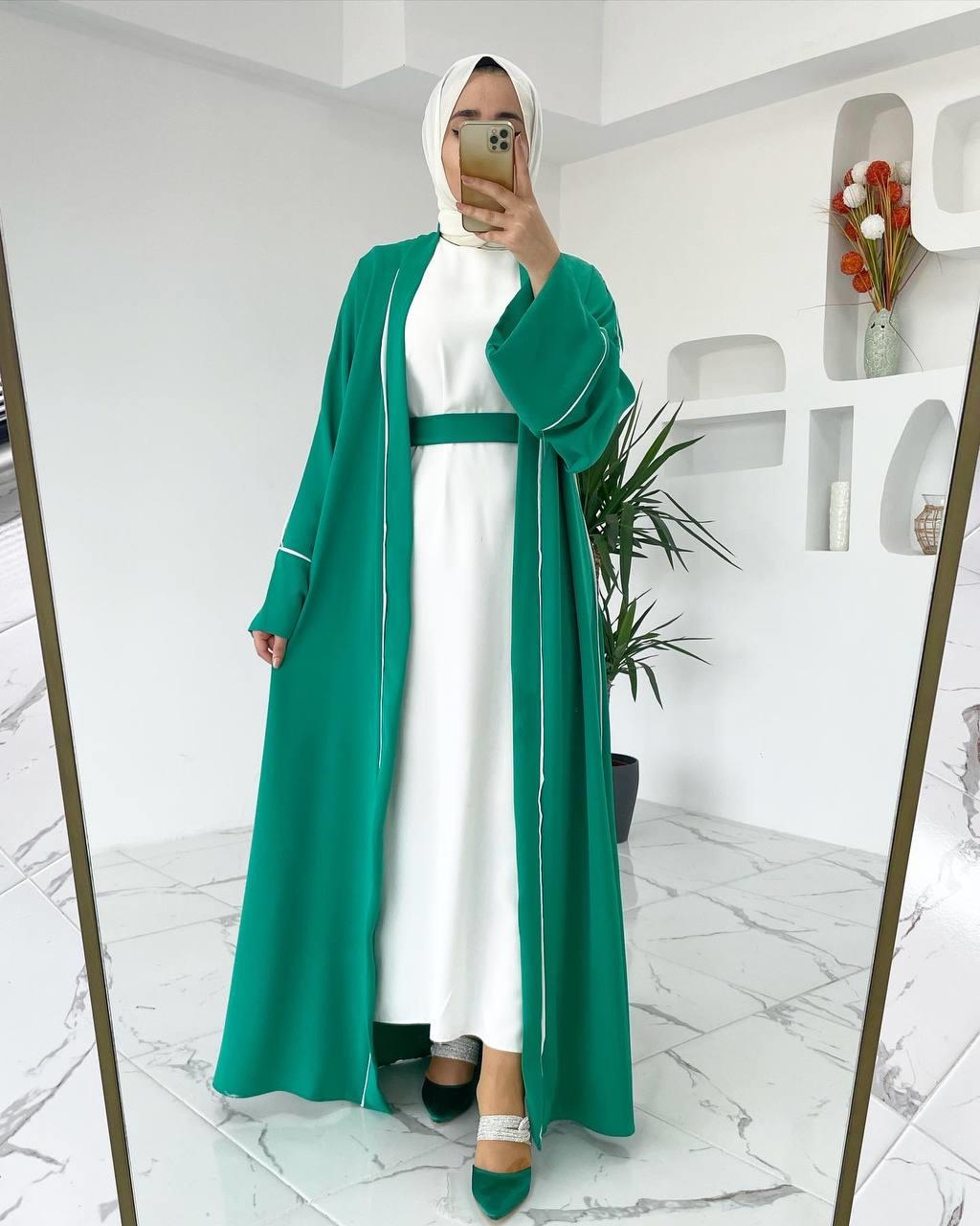 Yeşil Yanları Biyeli Abaya