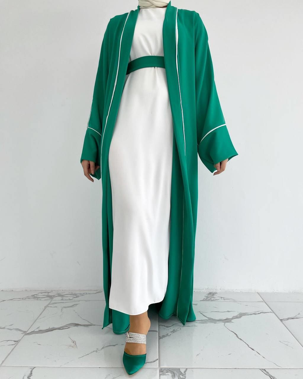 Yeşil Yanları Biyeli Abaya