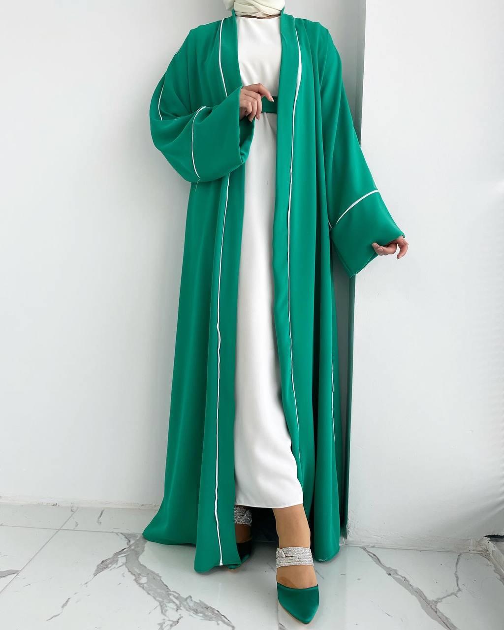 Yeşil Yanları Biyeli Abaya