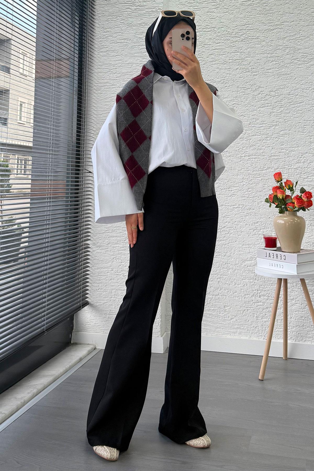 Yüksek Bel İspanyol Paça Kadın Pantolon – Siyah