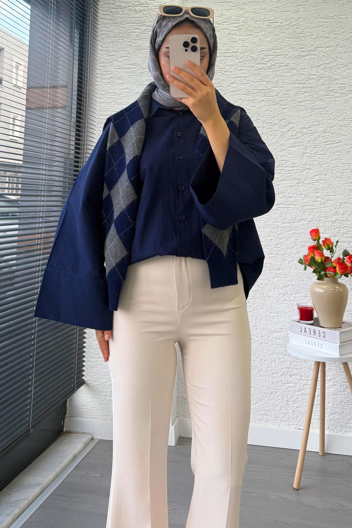 Yüksek Bel İspanyol Paça Kadın Pantolon – Krem