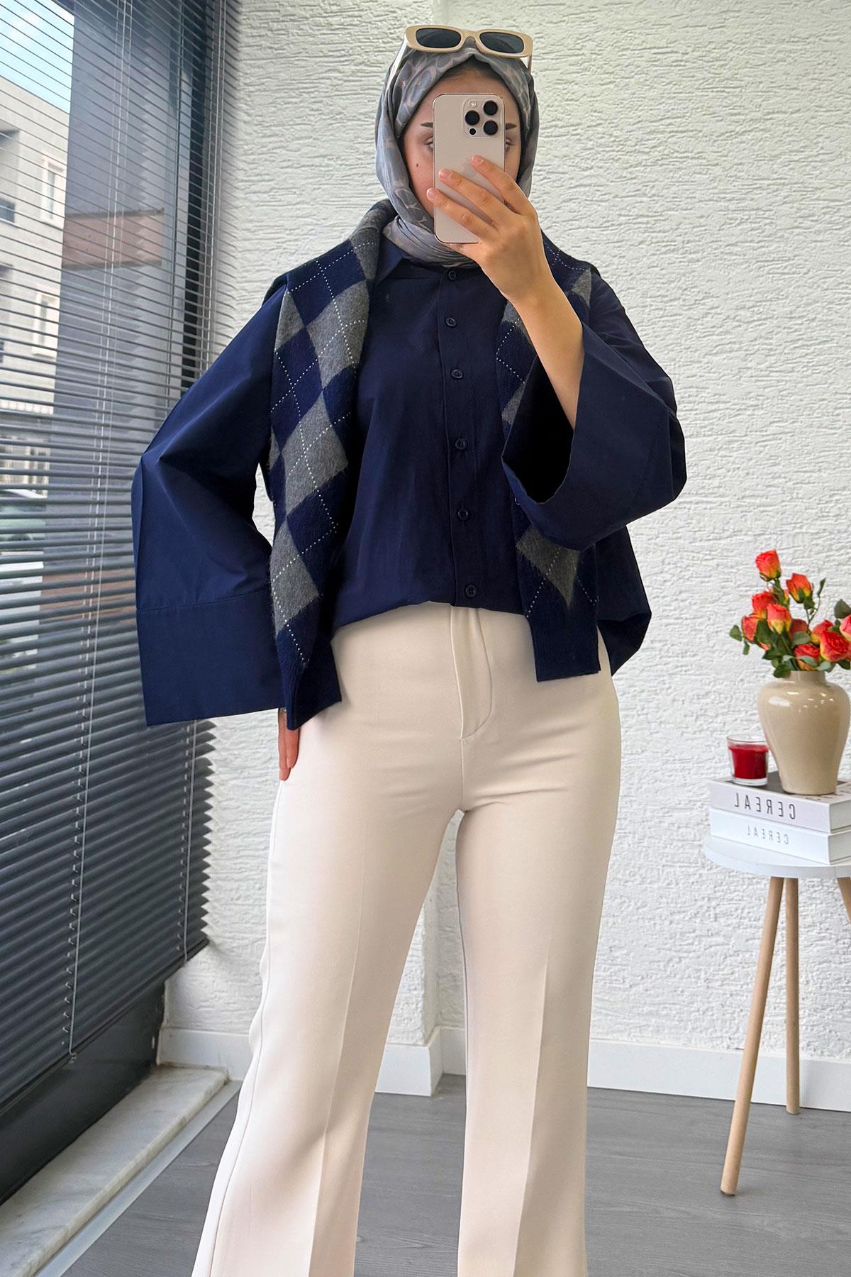 Yüksek Bel İspanyol Paça Kadın Pantolon – Krem