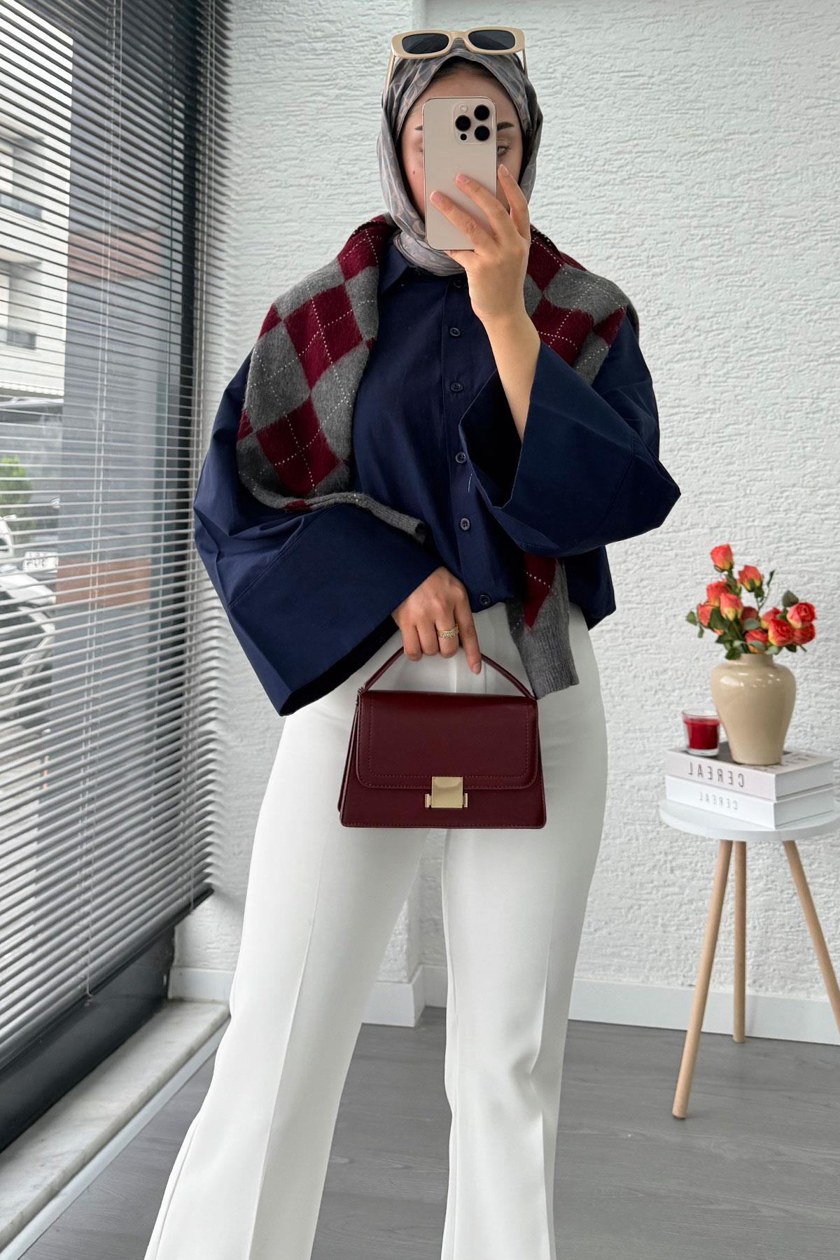 Yüksek Bel İspanyol Paça Kadın Pantolon – Beyaz