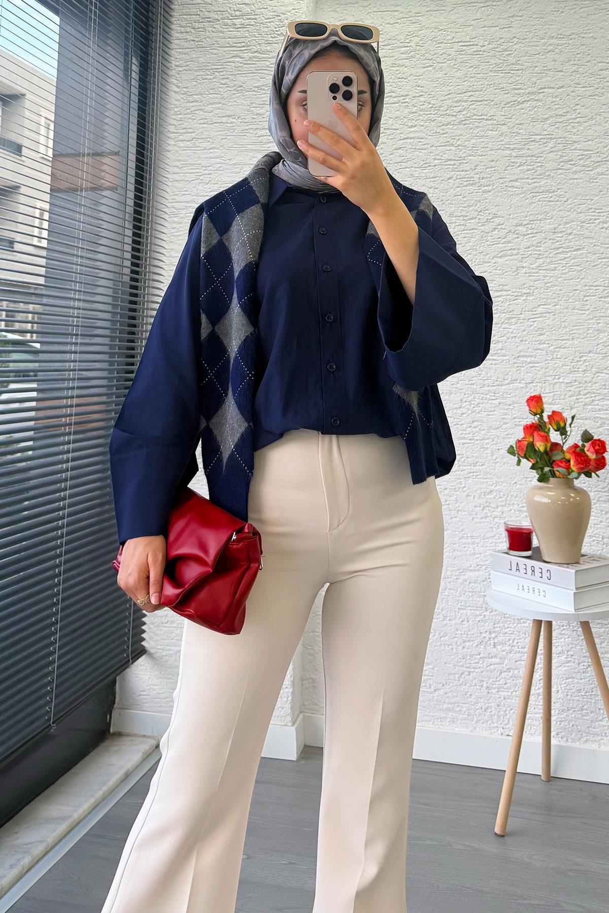 Yüksek Bel İspanyol Paça Kadın Pantolon – Krem