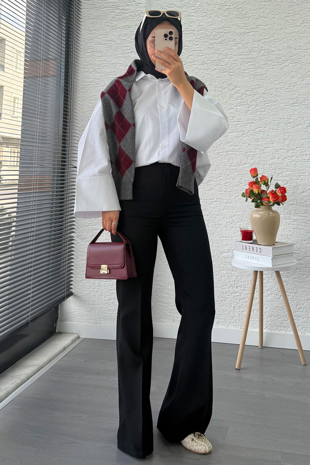 Yüksek Bel İspanyol Paça Kadın Pantolon – Siyah