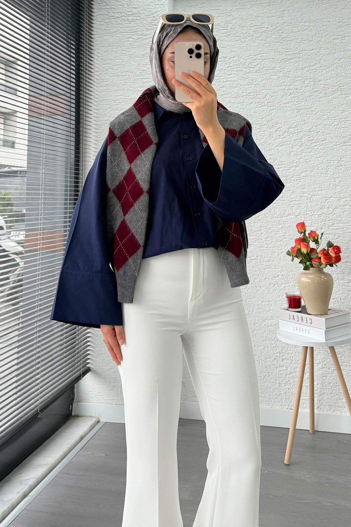 Yüksek Bel İspanyol Paça Kadın Pantolon – Beyaz