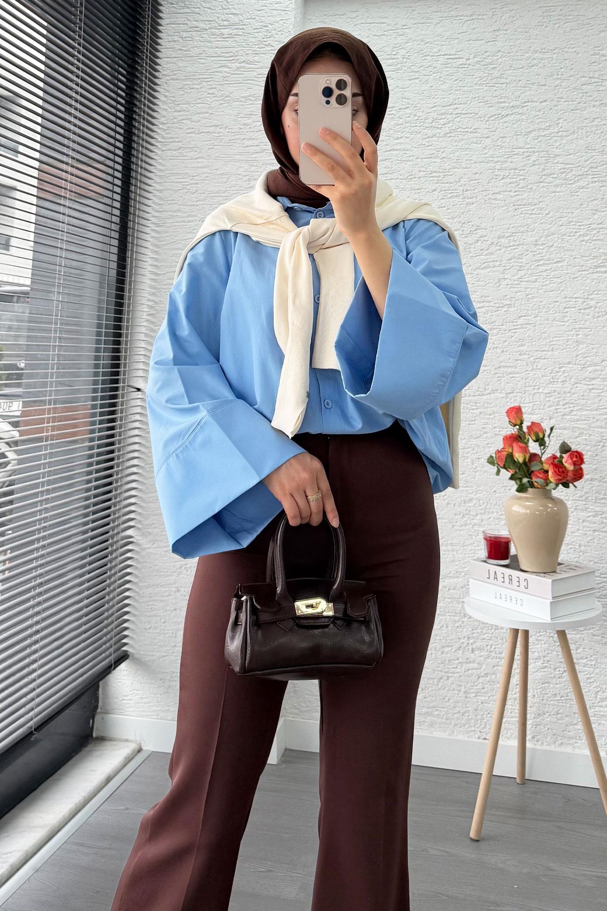 Yüksek Bel İspanyol Paça Kadın Pantolon – Kahverengi