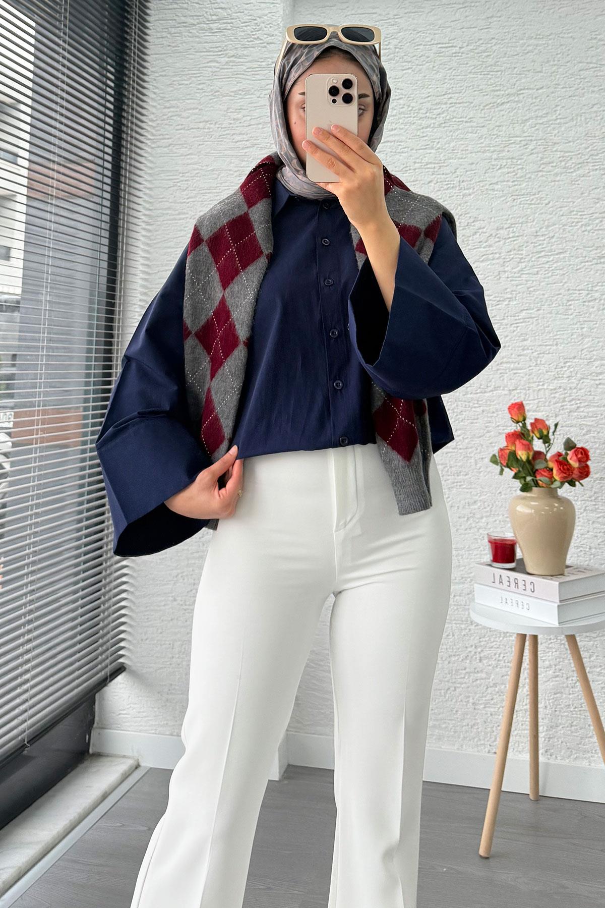 Yüksek Bel İspanyol Paça Kadın Pantolon – Beyaz